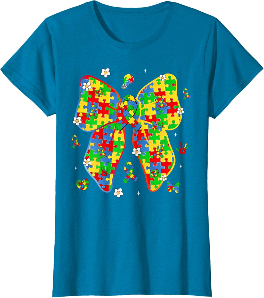 Autism Awareness Coquette Bow Puzzle Bow Women Kids Girl Boy